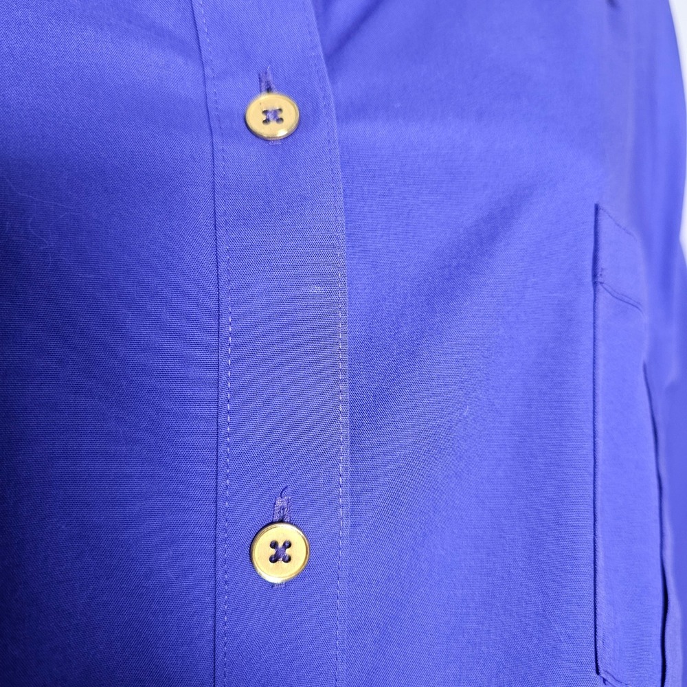 Chico's No-Iron Stretch Shirt Women 3.5 Royal Blue Roll Tab Button Down Cotton - Picture 9 of 14